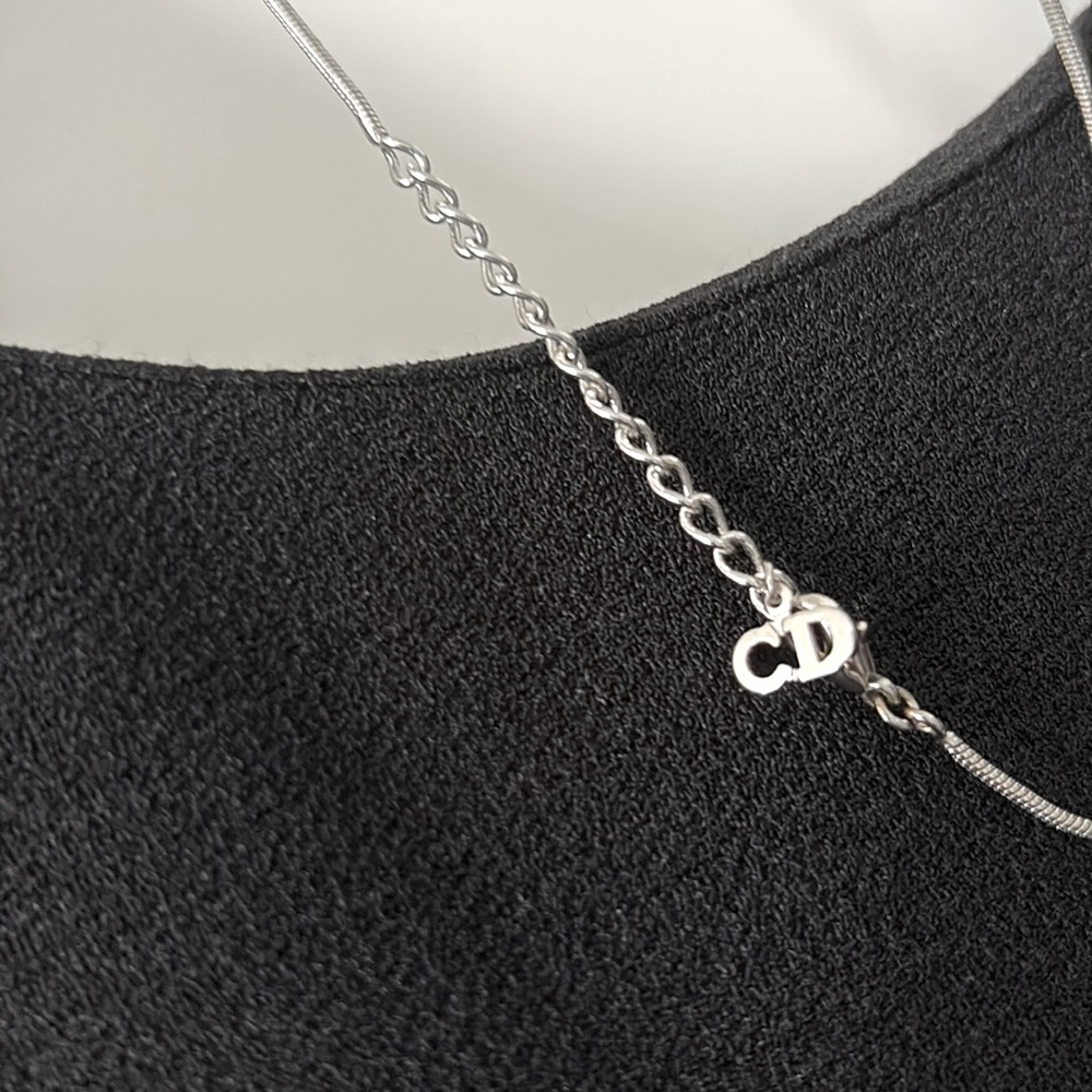EUC [Christian Dior] Authentic Silver “D” Charm Logo Stamped Pendant Necklace - Picture 7 of 15